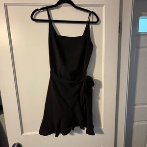 Black front tie mini peplum dress